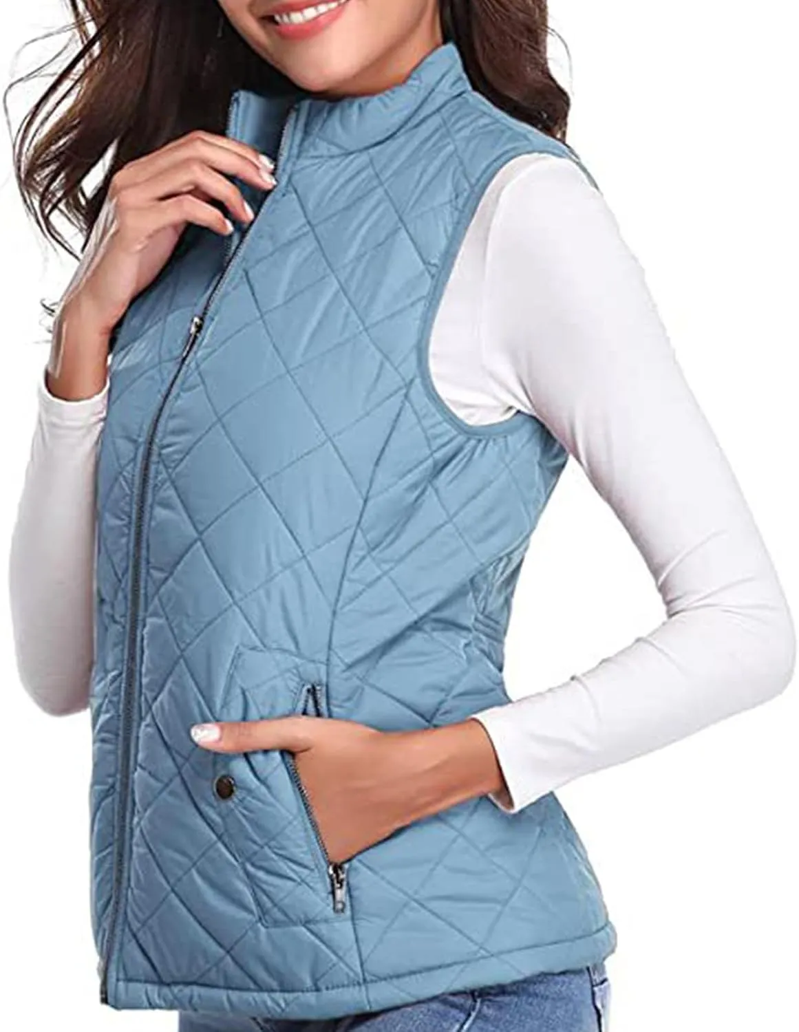 Puffer Vest Women Stand Collar Lightweight Gilet Quilted Zip Vest Sleeveless Winter Down Jackets Warm Vests Outerwear