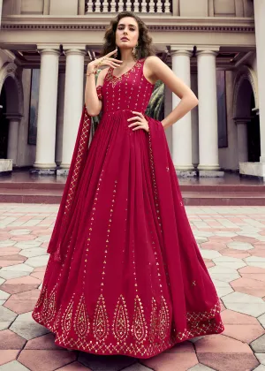 Rani Pink Georgette Thread & Sequins Wedding Party Gown