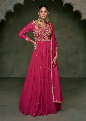 Sangeet Wear Pink Premium Silk Indian Anarkali Gown