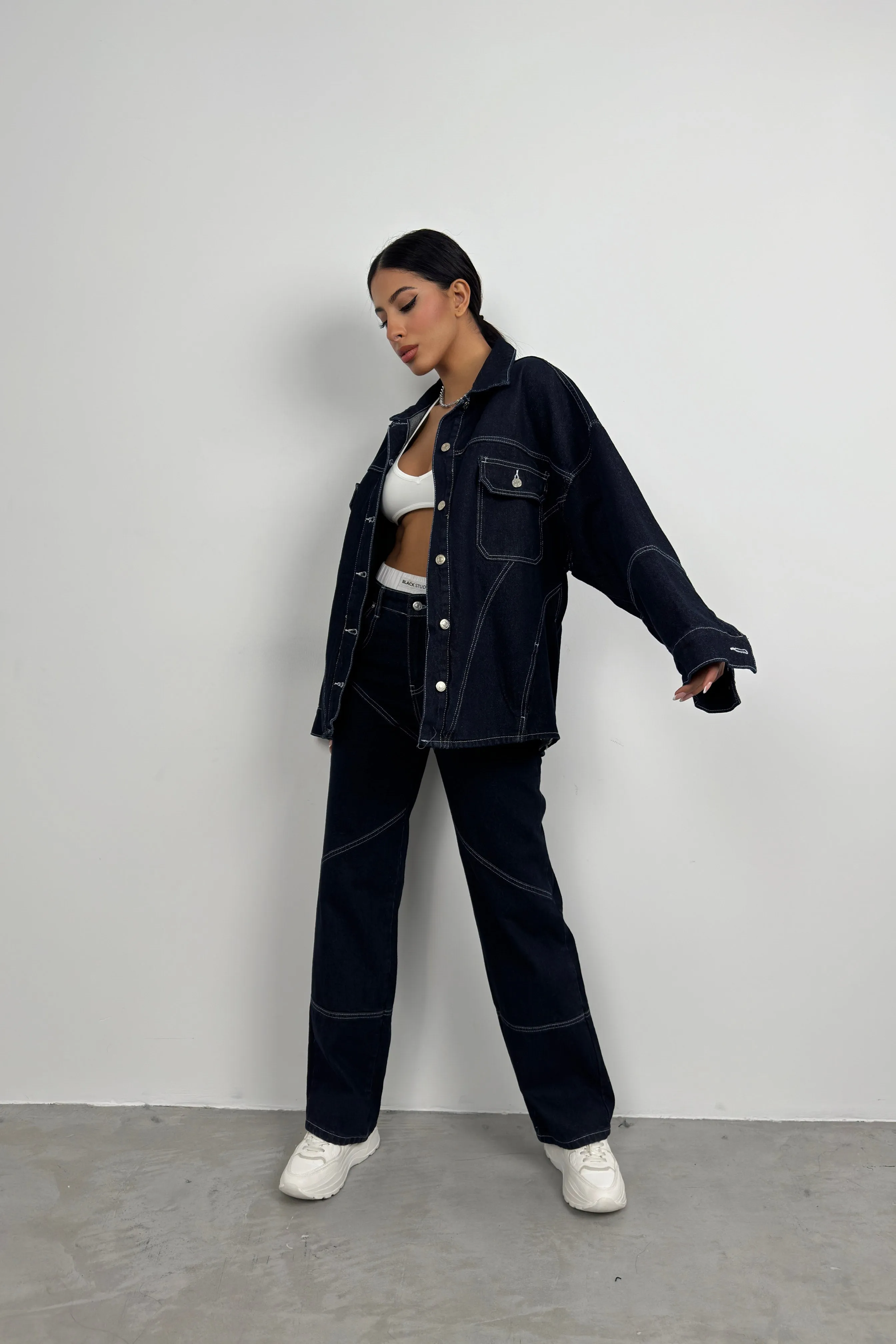 Stitch Detail Oversize Denim Jacket