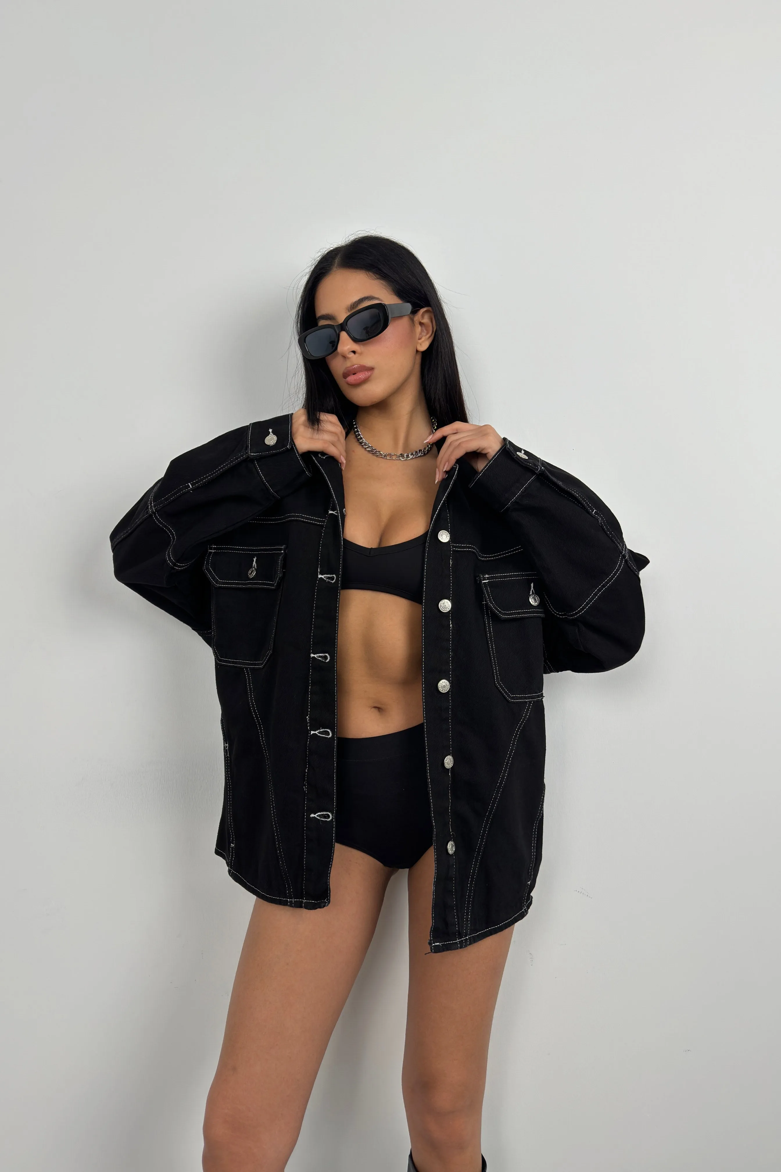 Stitch Detail Oversize Denim Jacket