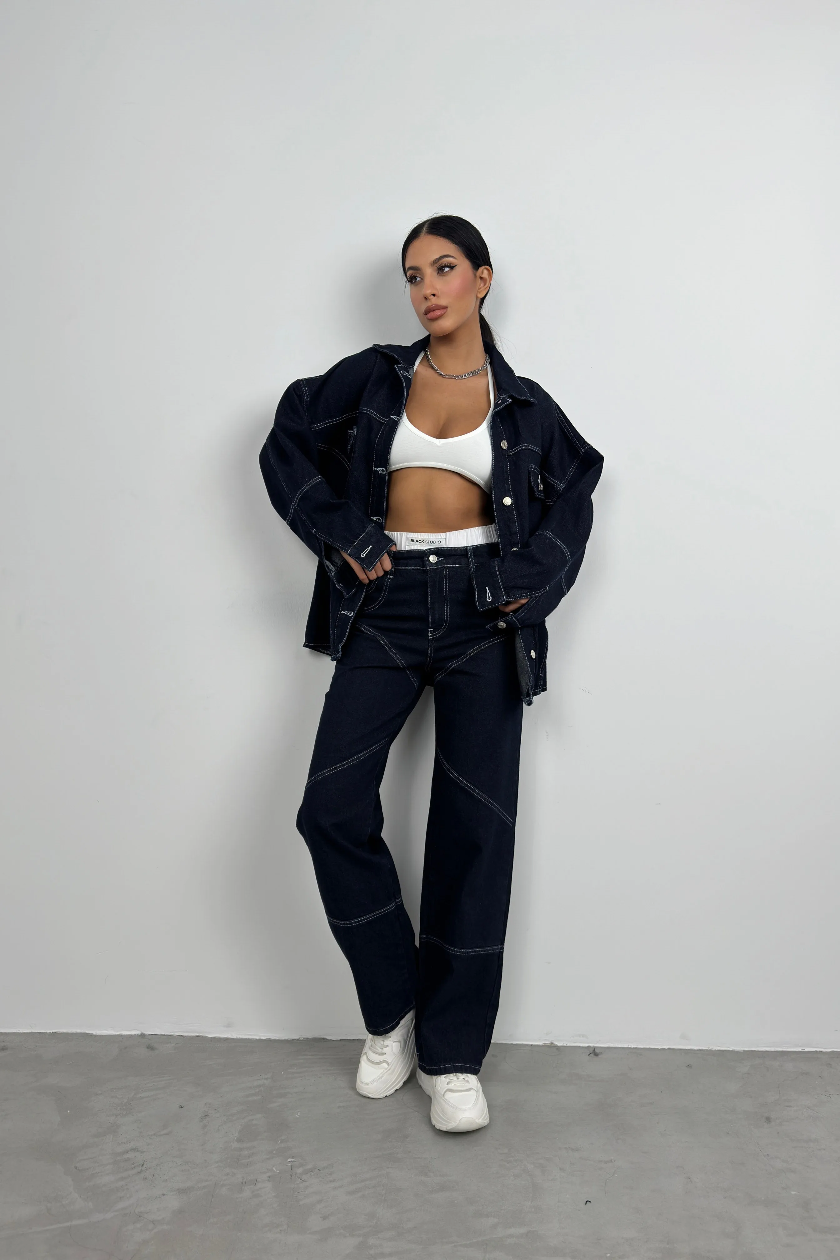 Stitch Detail Oversize Denim Jacket