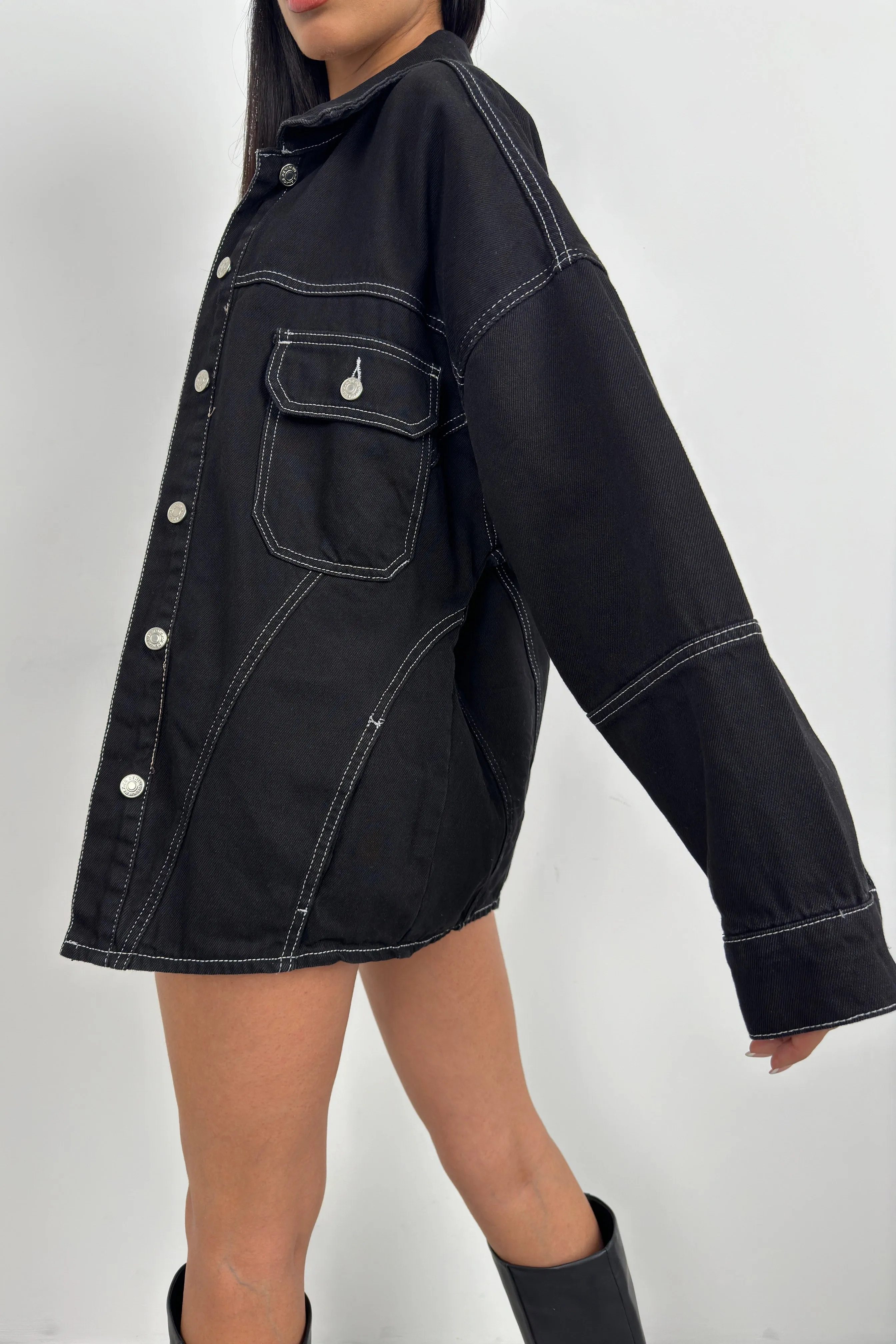 Stitch Detail Oversize Denim Jacket