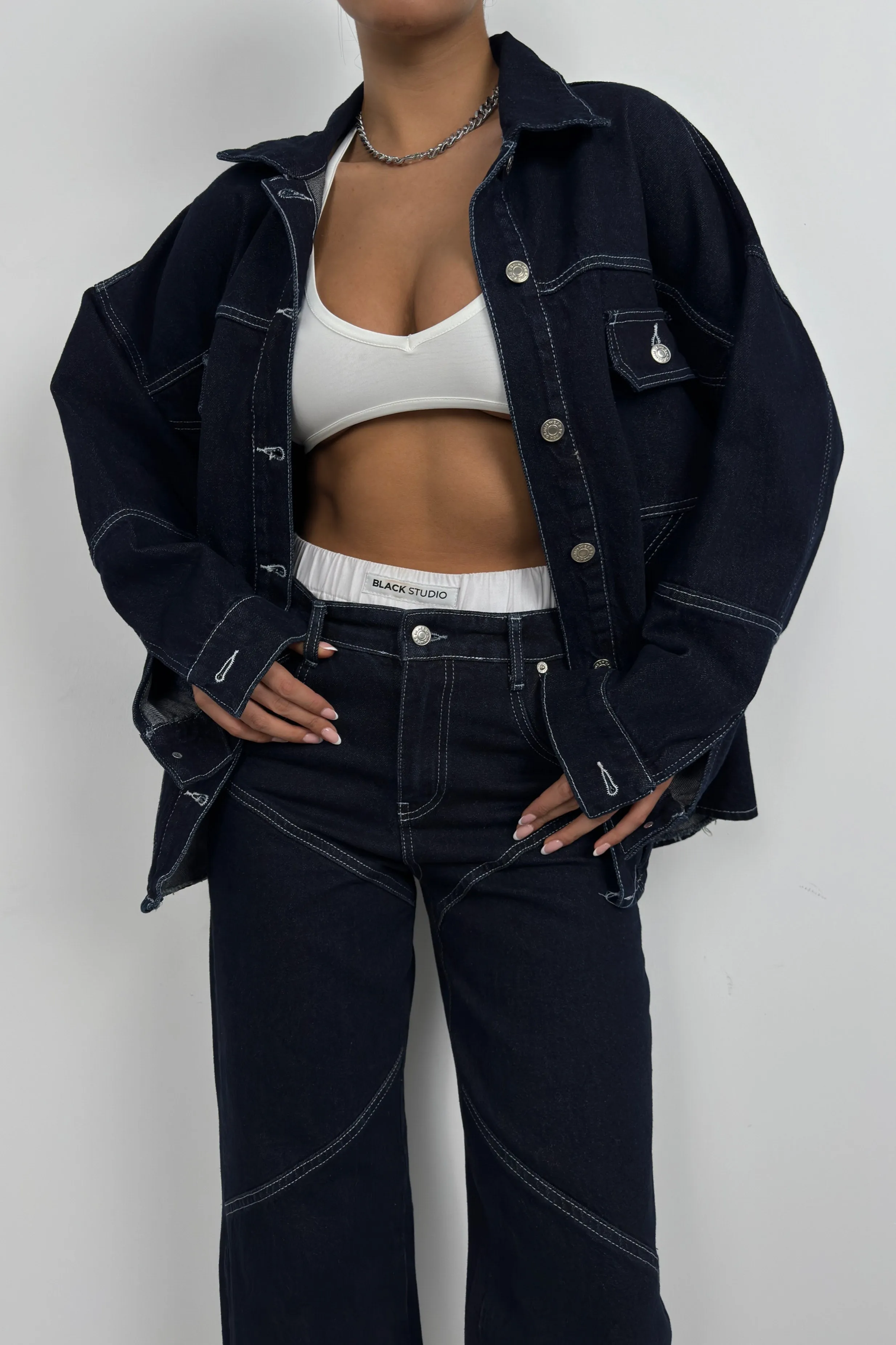 Stitch Detail Oversize Denim Jacket