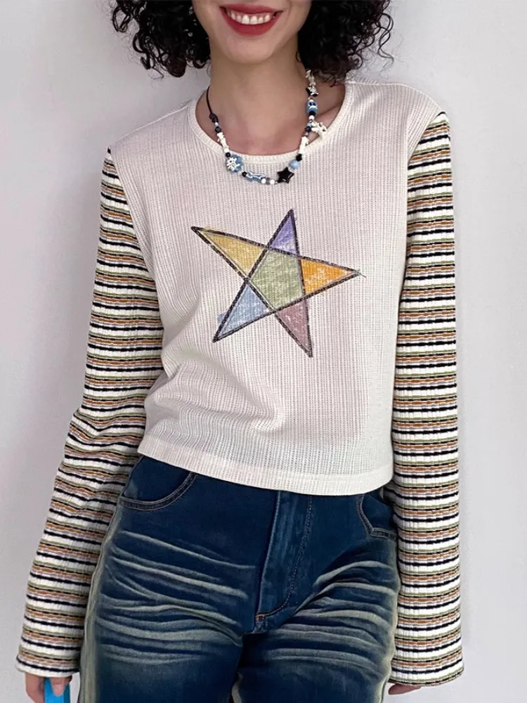 Striped print long sleeve T-shirt【s0000007411】