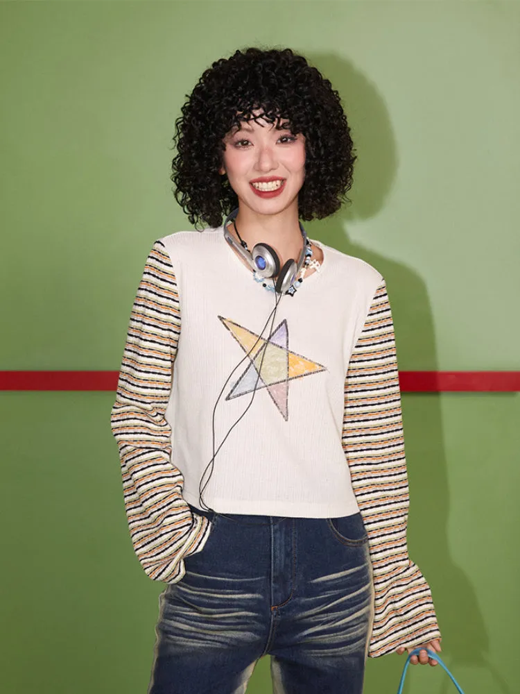 Striped print long sleeve T-shirt【s0000007411】