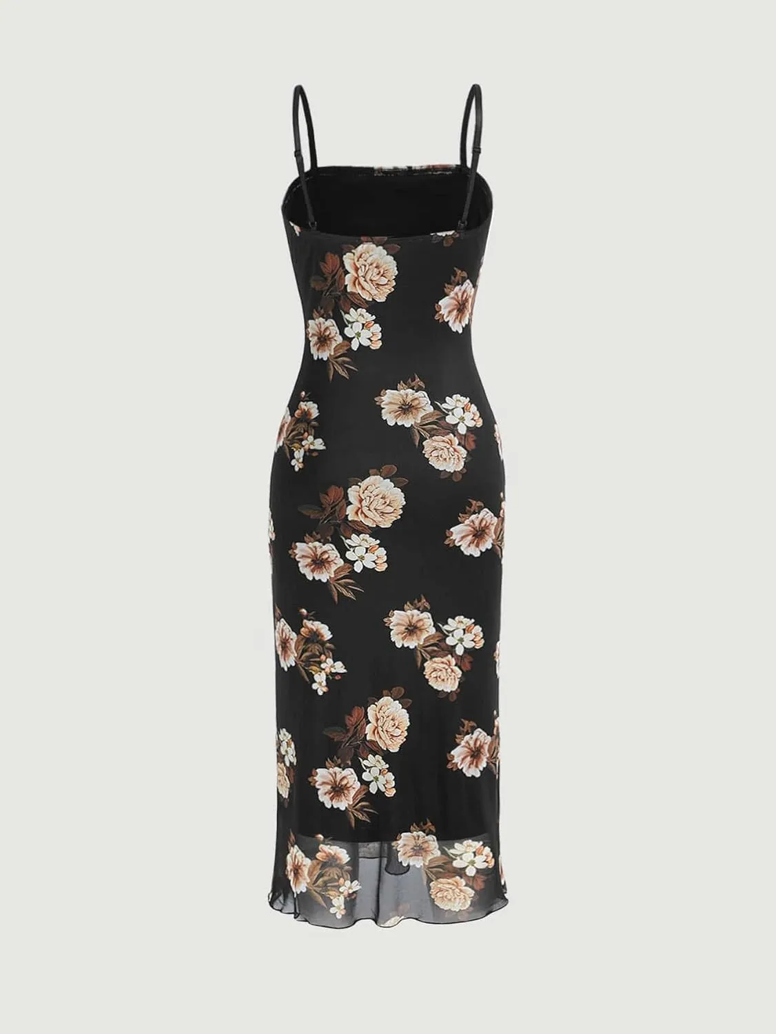 SweatyRocks Women's Floral Print Split Bodycon Dress Cami Midi Dress