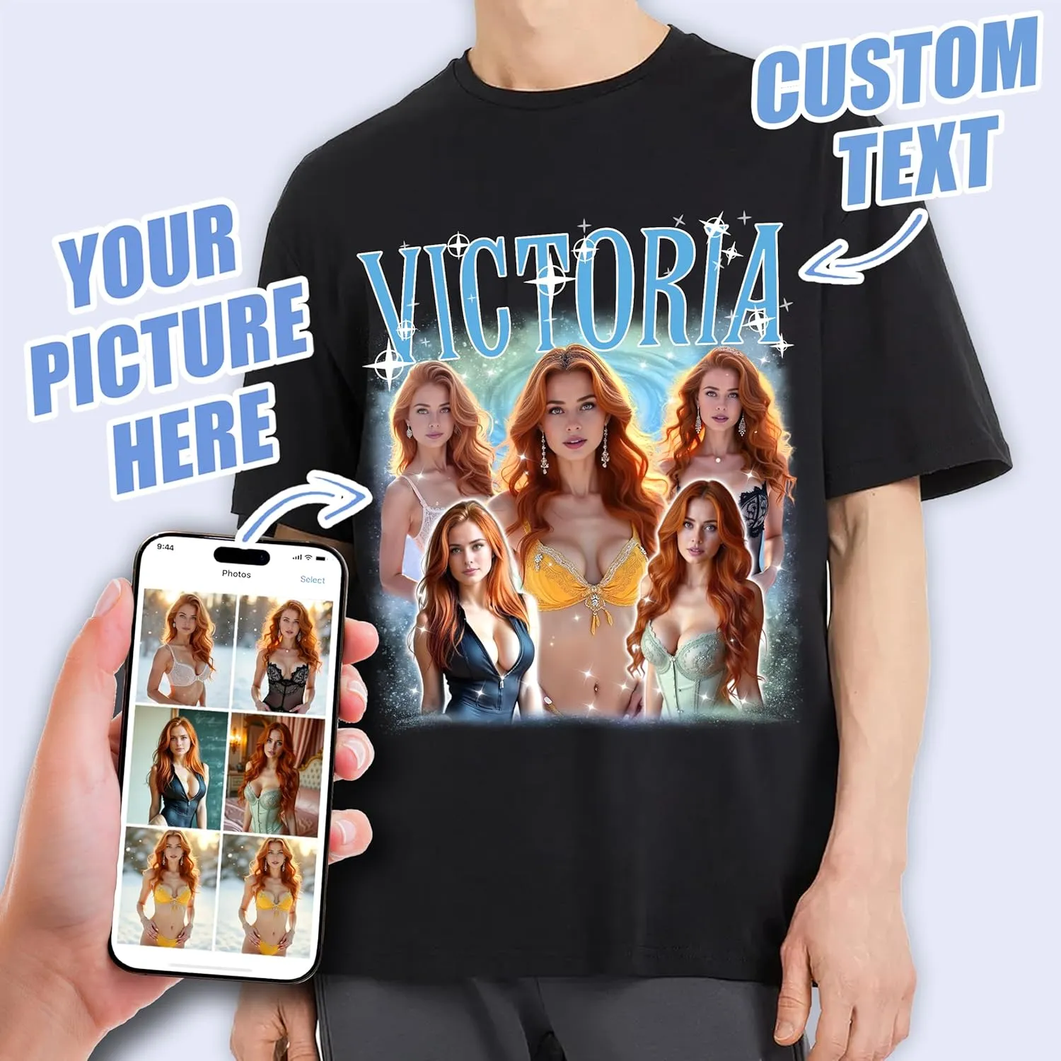 Tehg & Tuhg Custom T Shirts with Picture, Vintage Bootleg Rap Tee, Boyfriend Girlfriend, Unique Gift for Birthday Anniversary