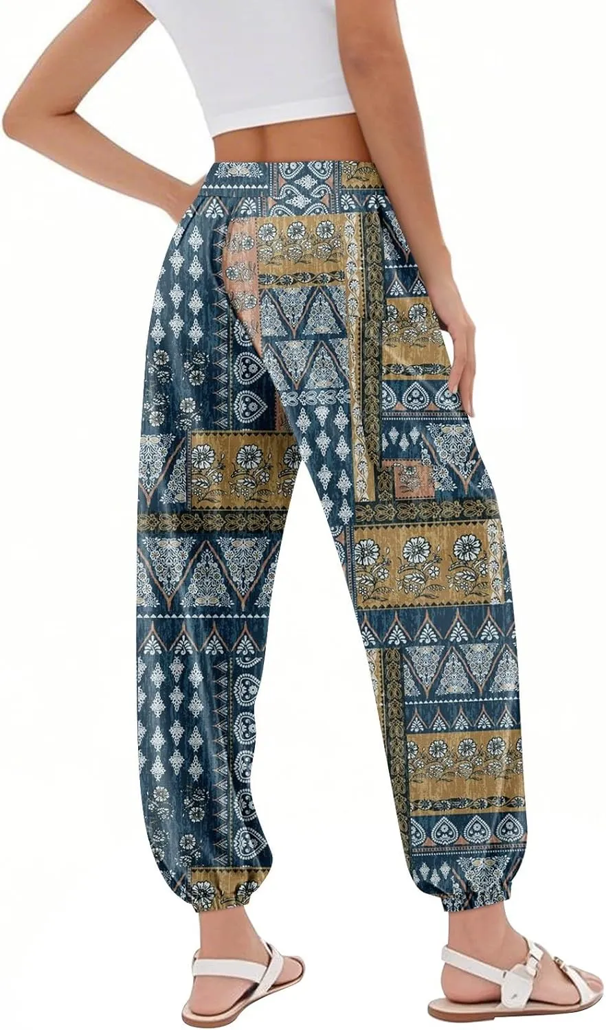 Women's Capri Pants Drawstring Lounge Summer Pants Wide Leg Plaid Trousers High Waisted with Pocket Baggy Outfit