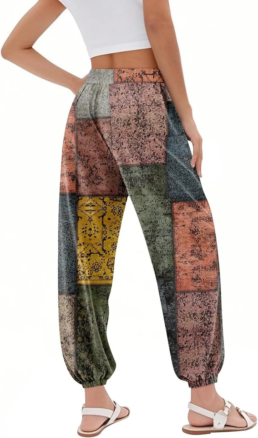 Women's Capri Pants Drawstring Lounge Summer Pants Wide Leg Plaid Trousers High Waisted with Pocket Baggy Outfit