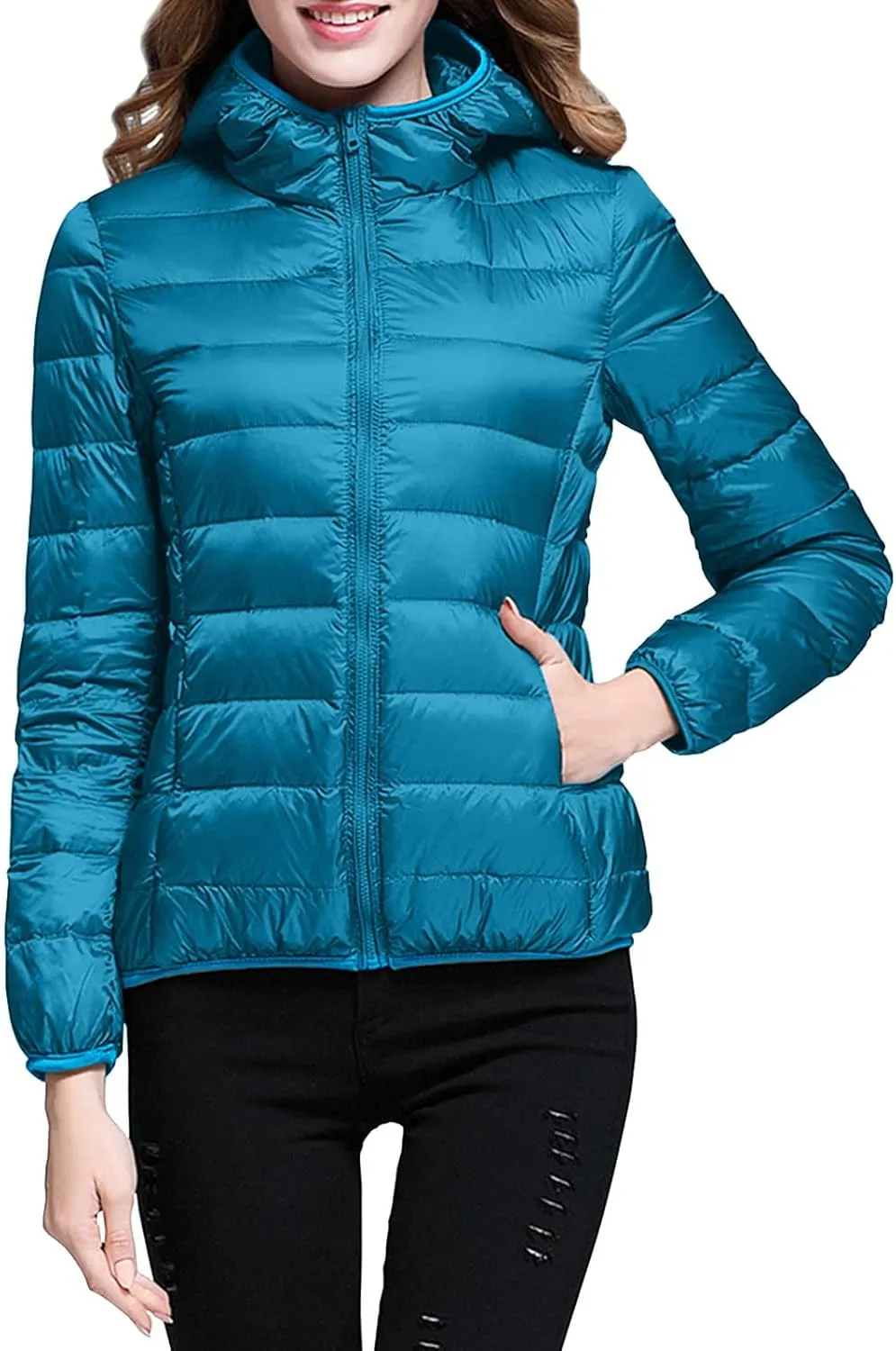 Women's Packable Down Jacket Lightweight Puffer Jackets Hooded 2023 Winter Coat Casual Windproof Outerwear Storage Bag