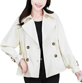 Women's Spring Short Double-Breasted Trench Coat  Casual Cropped Jacket With Pockets Stylish Outerwear