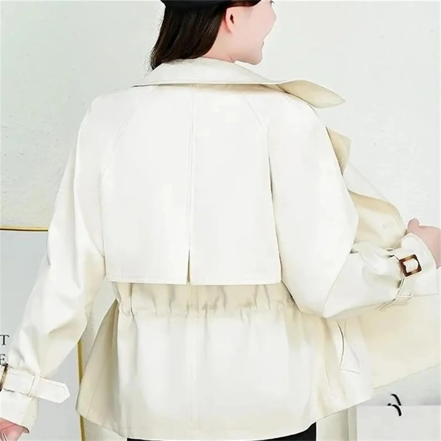 Women's Spring Short Double-Breasted Trench Coat  Casual Cropped Jacket With Pockets Stylish Outerwear